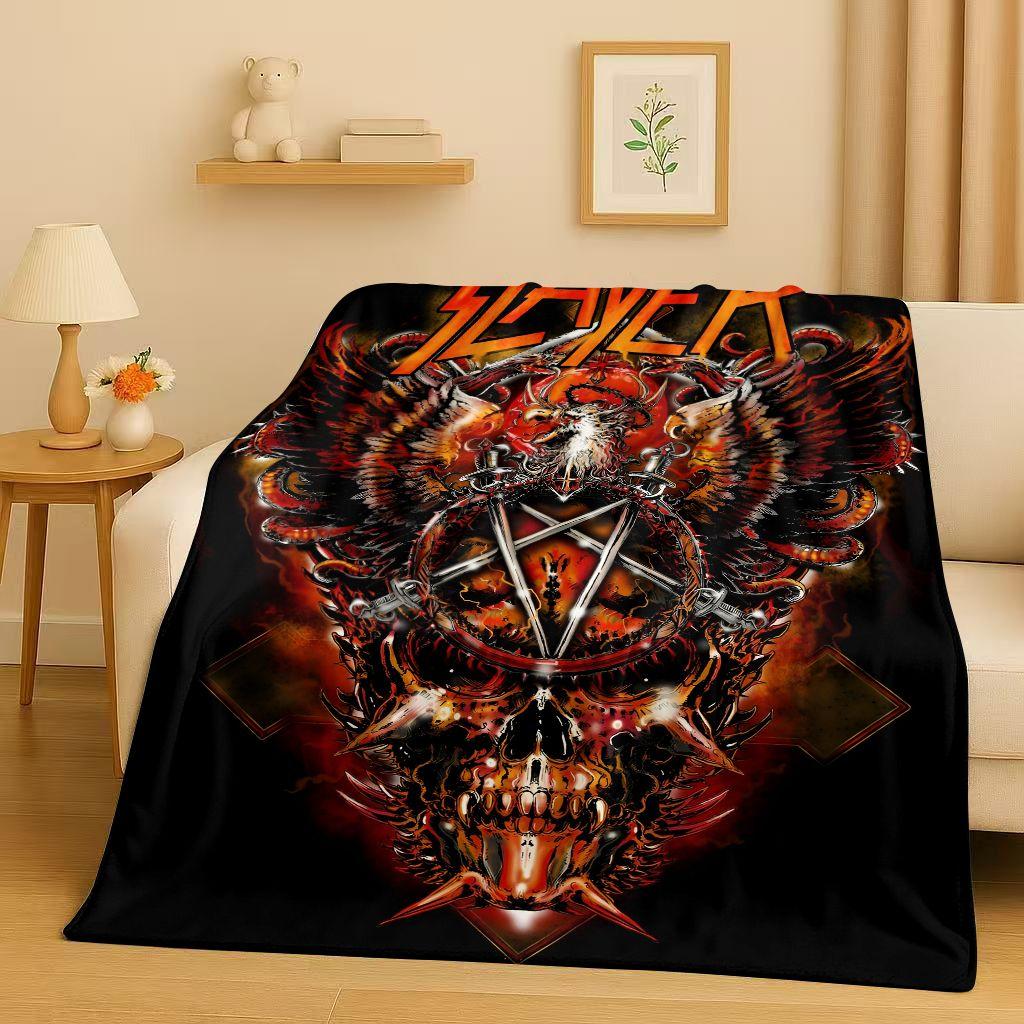 3D Slayer Thrash Metal Rcck Music Band Sign Flannel Blanket,Ultra Soft Warm Plush Throw for Home Bedroom Bed Sofa Cover Gift Kid