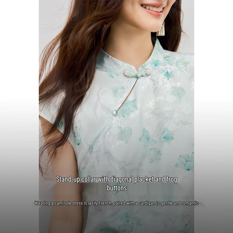 Qiu Shui Yi Ren New Chinese Style Stand Collar Printed Dress