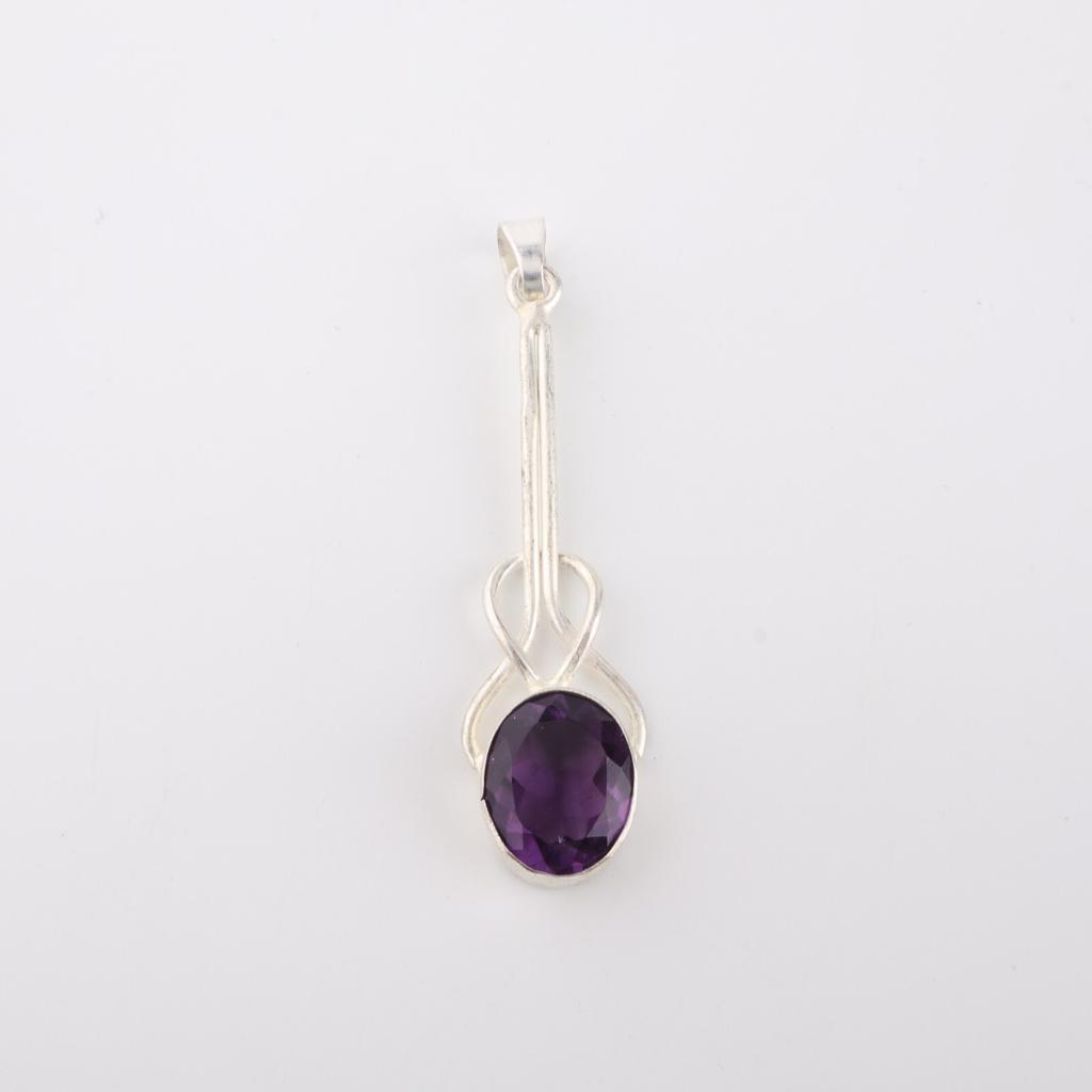 Amethyst Gemstone 925 Sterling Silver Jewelry Handmade Pendant1.79" Gift For Her PP-60-2