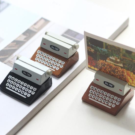 Retro Wooden Typewriter Memo Clip Vintage Desk Place Card Holder 1 Pc