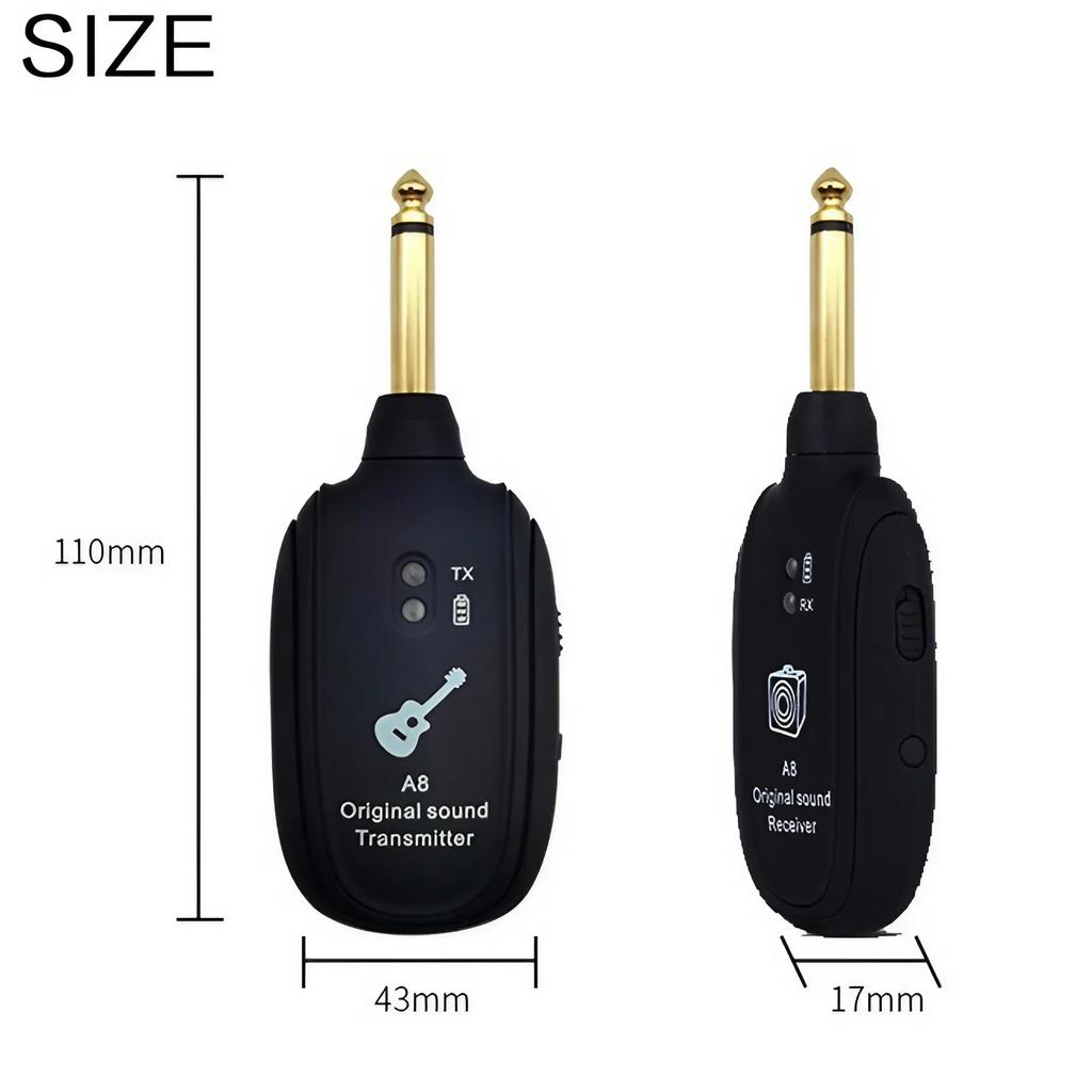 JJYY 1Set(2Pcs) UHF Guitar Wireless System Transmitter Receiver Built-in Rechargeable Black Charge Port Micro-USB UHF 730MHz