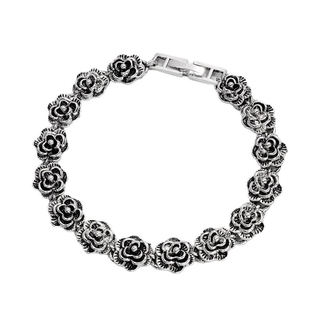 Bracelet Rose Noire Rétro - Accessoires Style Hip Hop Punk Cubain Européen-Américain