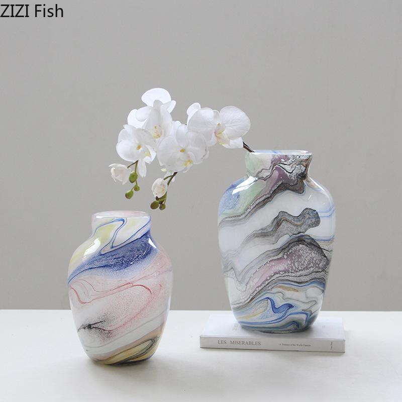 Colorful Rock Texture Glass Vase Hydroponics Plant Pots Table Decoration Flowers Arrangement Floral Vases Room Aesthetic Decor