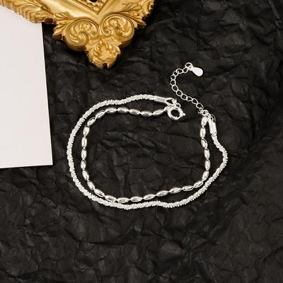 Bracciale con ciondoli e braccialetti con perline ovali in argento sterling 925 per gioielli da sposa bohémien per ragazze da donna Sl381
