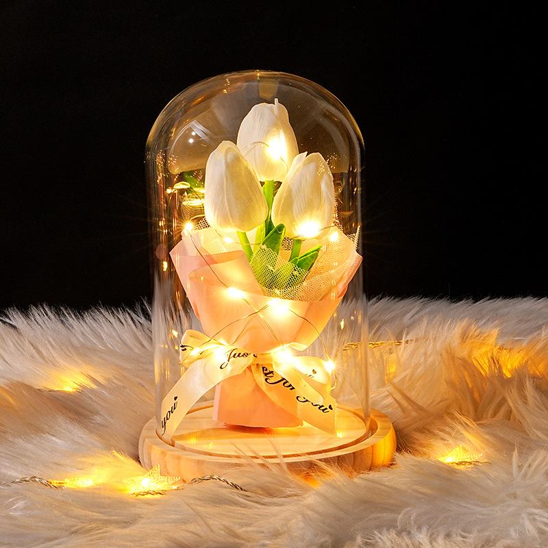 Tulip Glass Cover Flower Lamp Practical Birthday Gift Ornament Decorative Gift Teachers' Day Valentine's Day Eternal Flower Lamp
