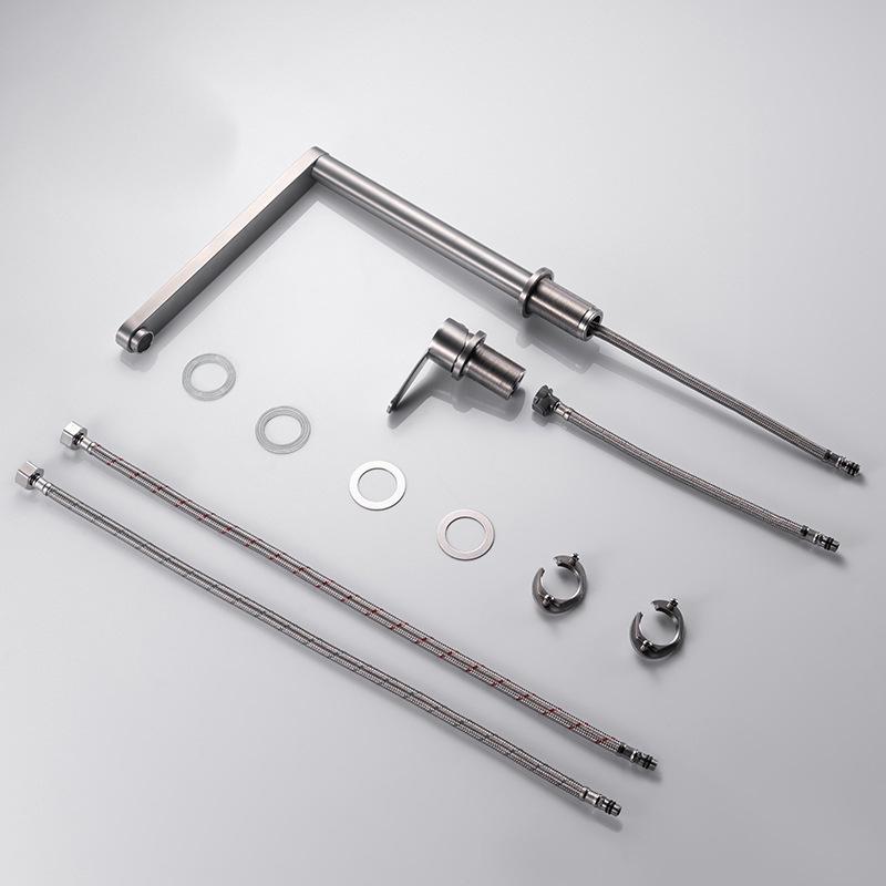 304 Stainless Steel Sink Faucet Hidden Lifting Folding Kitchen Faucet Hot and Cold Mixed Water Separate Sink Tap Dual Holes