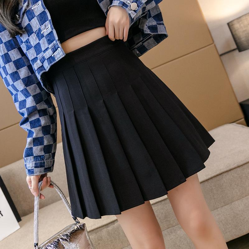 

Серая плиссированная юбка для женщин весной, осенью, зимой и летом. Короткая юбка с высокой талией А-силуэта. Новый стиль. Маленькая черная юбка. XXL