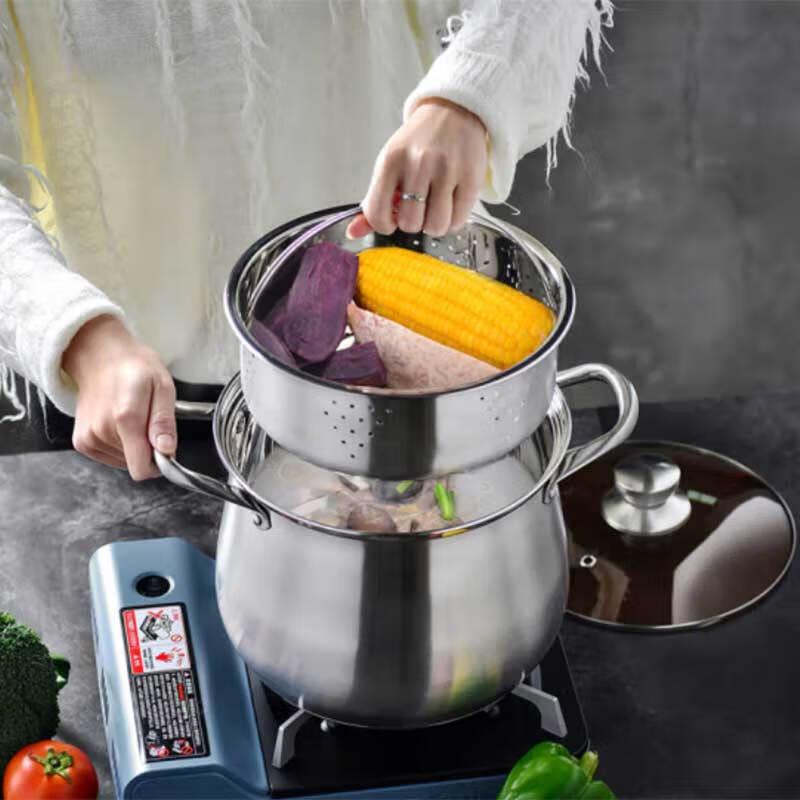 Sigaang 22cm 201 Edelstahl Hoher Suppentopf mit Dämpfeinsatz