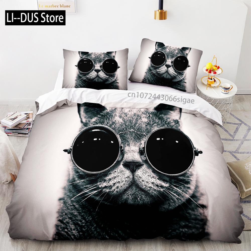 Svart katt Sängkläder Set Enkel Tvilling Full Queen King Size Söt katt Sängset Vuxen Barn Sovrum Påslakan Set 3D-tryck Husdjur 048