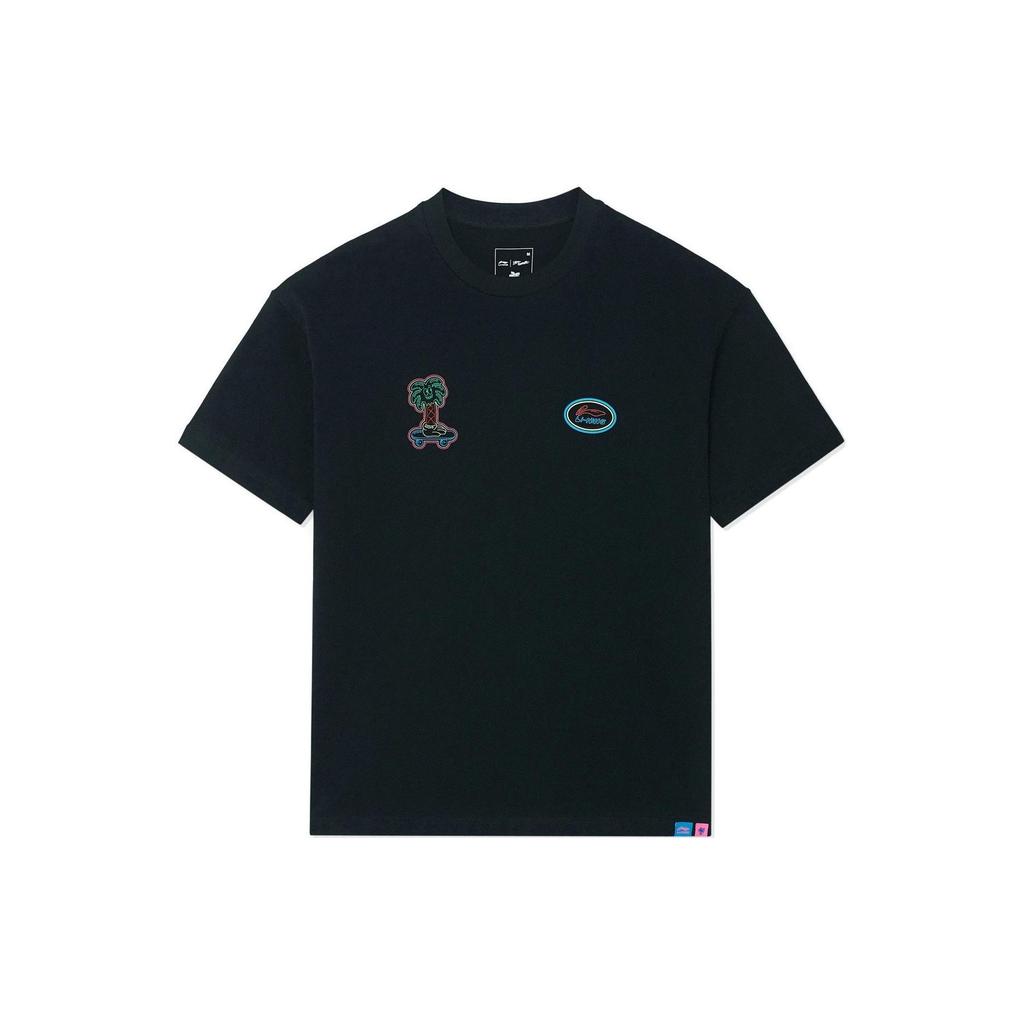 Li Ning Steven Harrington Series Cartoon Letter Pattern Printed Short Sleeve T-Shirt Men Tops Black AHSSC45-1