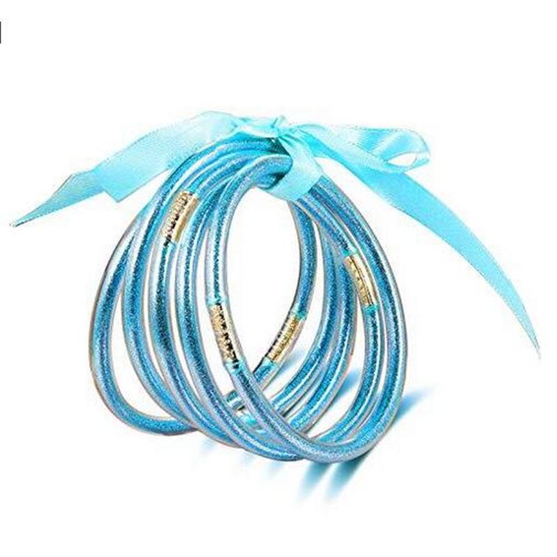 Women's Multi-Layer Silicone Rainbow Glitter Bracelet Set with Bow