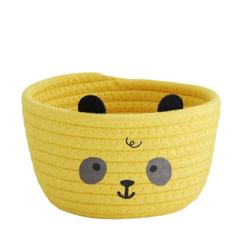 Sturdy Handwoven Cotton Rope Storage Basket with Adorable Pandas Designs Portable for Household Use Organization Items