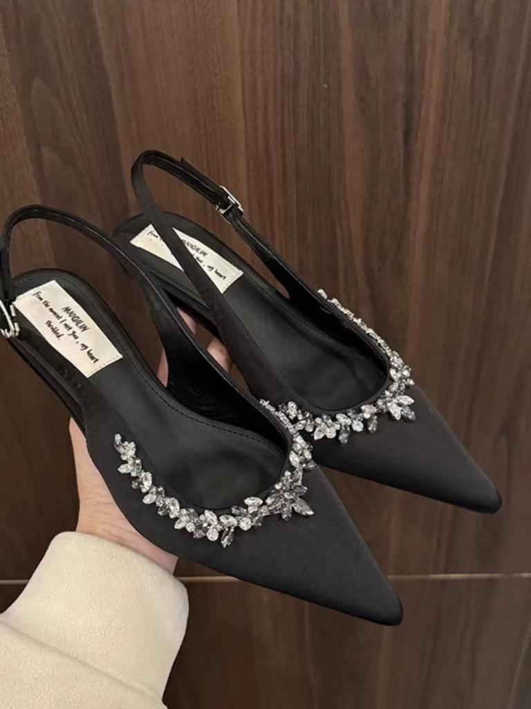 High-heeled Temperament Mary Jane Shoes Women's Rear Empty Sandals Spring 2025 New Pointed Thin-heeled Casual Shoes