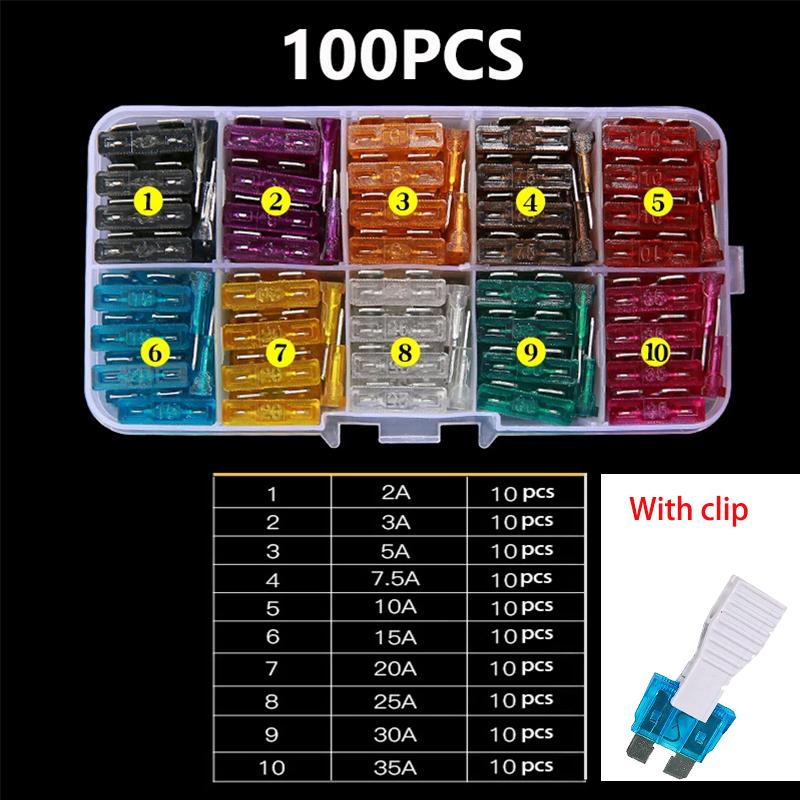 50/100/300PCS Car Fuse Assortment Set Profile Middle Size Blade Type Fuse Auto Car Truck 2-40A Fuse Accessories with Box Clip Fuses4