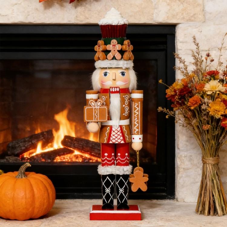 Fascinating 35Cm Gingerbreads Nutcrackers Statue Handcrafted Wooden Christmas Ornament Great For Festival Ambiances