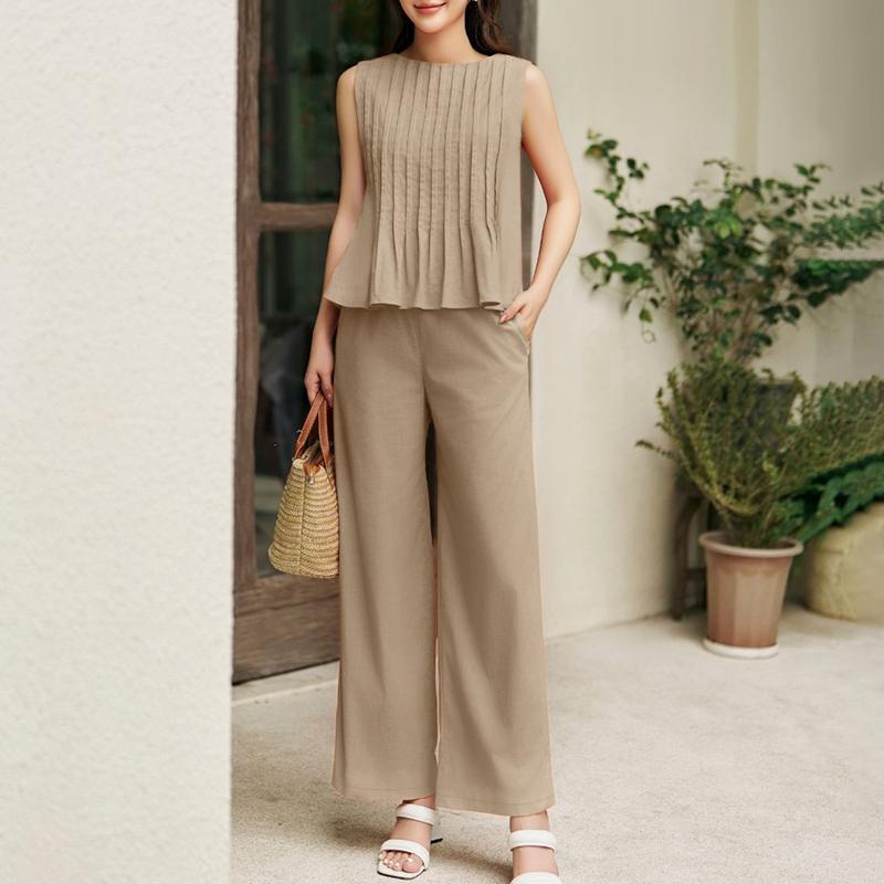 ZANZEA Damskie topy bez rękawów i spodnie casualowy dwuczęściowy zestaw letni