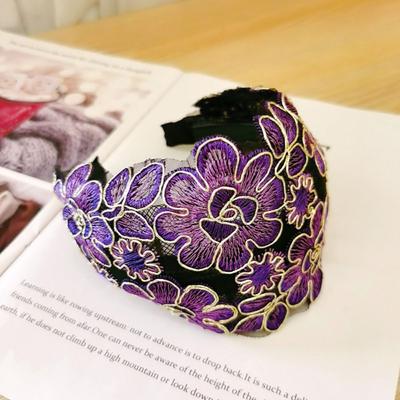 Flower Women Hair Hoop Mesh Headband Wide Side Mother Hair Hoop Embroidery Tooth Hair Hoop Korean Head Wrap Hair Decoration