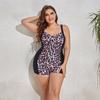 2021 Plus Size Women's Sexy Print One-Piece Swim Dress with Chest Pads