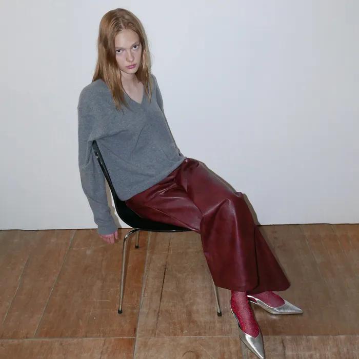 METALLIC KNEE SOCKS_RUBY RED