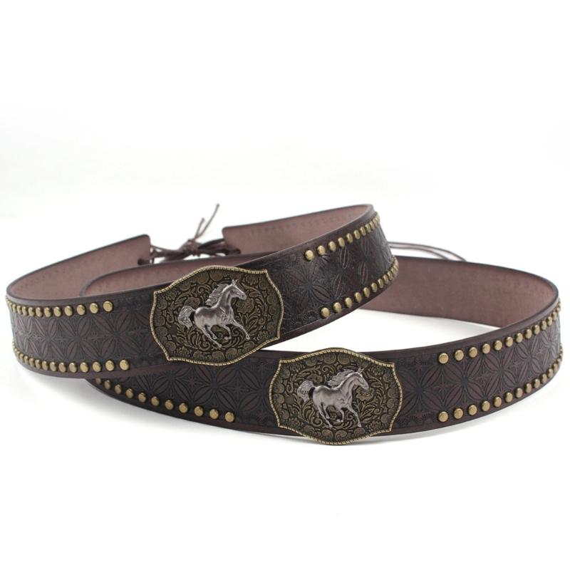 Adjustable PU Hat Band With Metal Rivet Studs Embossed Pattern For Western Costume And Everyday Wear Hat Decoration