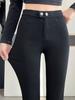 Black High-Waist Stretch Leggings for Women, Plus Size, Fleece-Lined, Slim-Fit Spring/Autumn.