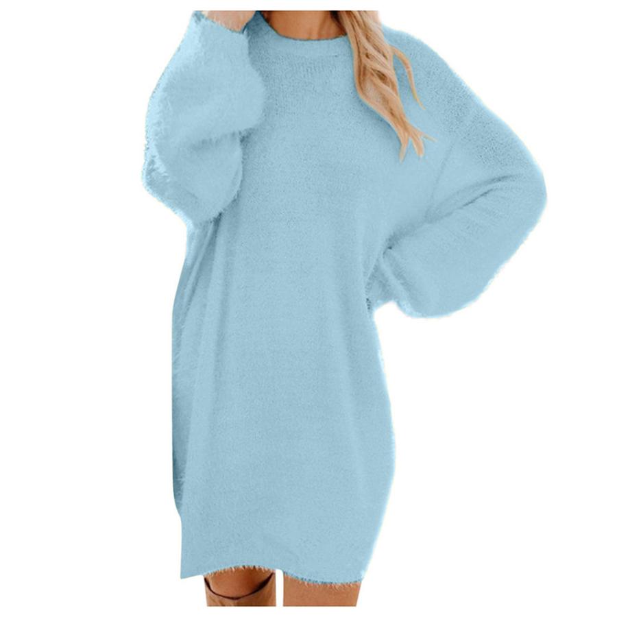 Fall Winter Women's Long Sleeve Loose Knit Fleece Maxi Dress