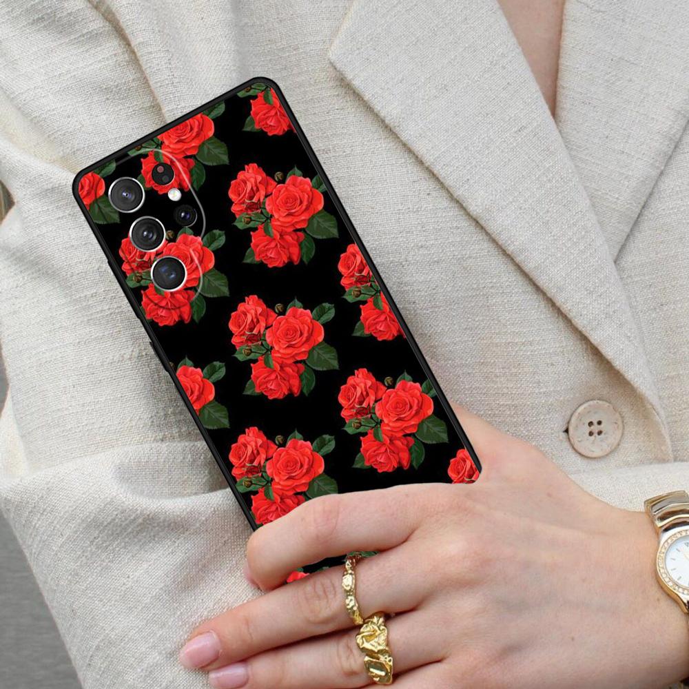 Bright Red Roses Flowers Cell Phone Case for Samsung Galaxy S26 Ultra S25 S24 S23 S22 S21 S20 Note10 Cover
