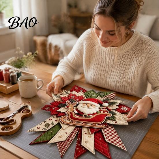 Anpassbare Weihnachtsfeier-Gastgeschenke Weihnachten DIY Gesteppte Schleife Nähen Bastelset, Vorgeschnittene Patchwork-Stoffkunst für Set, Türhänger Wand Kaminsims Heimdekoration