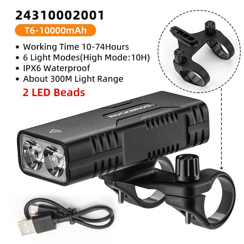 Rockbros 2T6 Led Bicycle Light 10W 10000 Mah Bike Front Lamp Flashlight Cycling Equipment Mtb Headlight Super Bright Flashlight