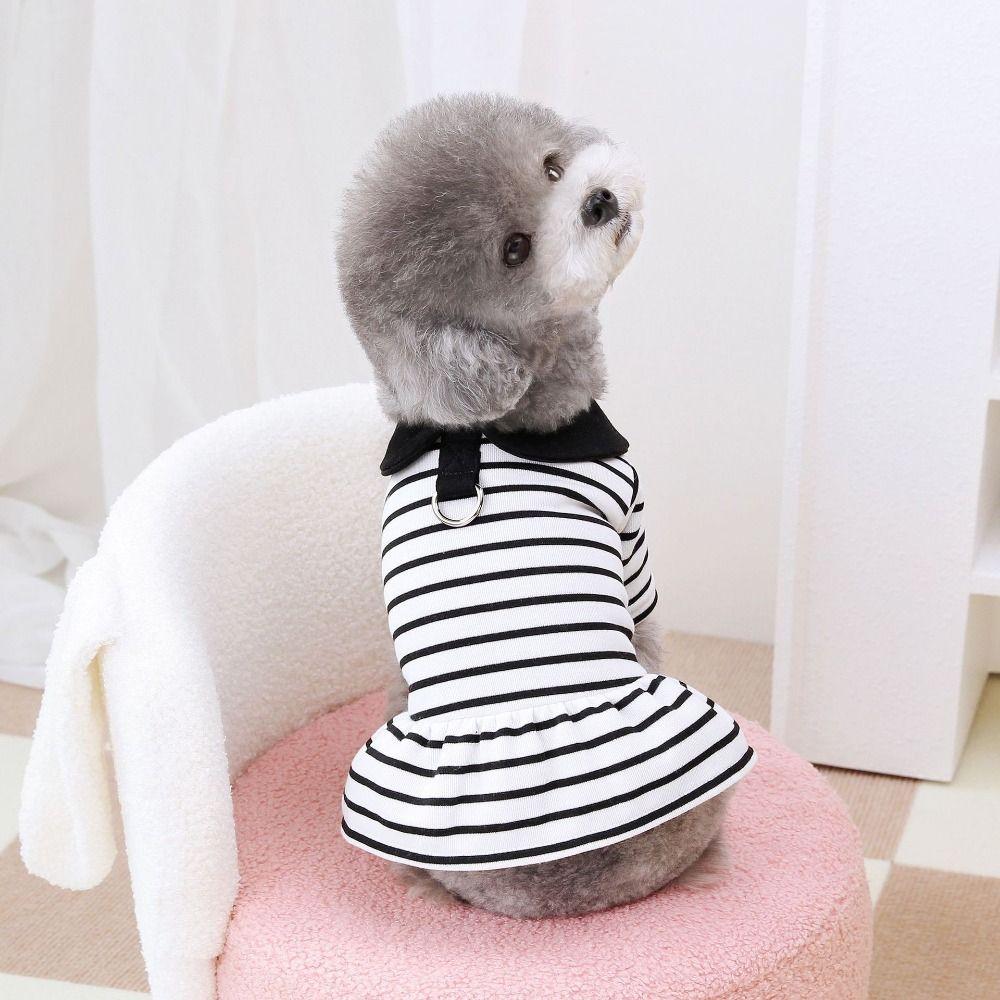Cute Dog Striped T-shirts Soft Pet Skirt Comfortable Dog Vest Harness  Spring Summer