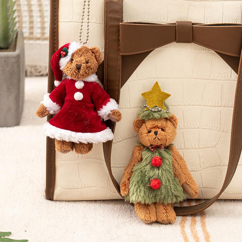 Cute Bear Xmas Bag Hanging Pendent Handmade New Year Creative Christmas Eve Party Gift Plush Bear Christmas Tree Keychain Decor