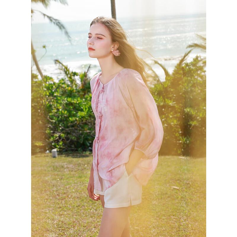 Sancai 2025 Spring Cherry Blossom Loose Blouse