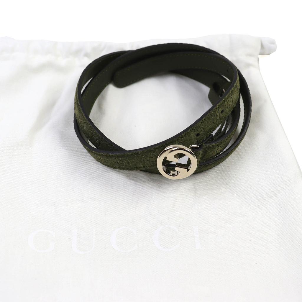 Excellent GUCCI Belt Interlocking G Buckle GGPattern Suede Leather Narrow Belt 768431 Used