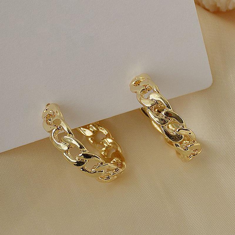 

Huitan Chunk Chain Hoop Earrings for Women Metal Copper Color/Gold Color Daily Wear Temperament Earrings Hip Hop Girls Zircon