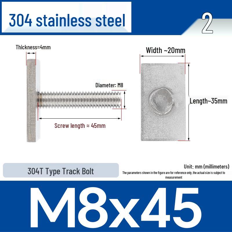 Custom 304 Stainless Steel T-Slot Irregular Rectangular T-Bar Bolt M6/M8
