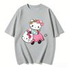 2026 Summer Trendy Cute Hello Kitty Driving Pink Car Graphic Couple Tshirts Streetwear  Family Matching Parentchild Clothing