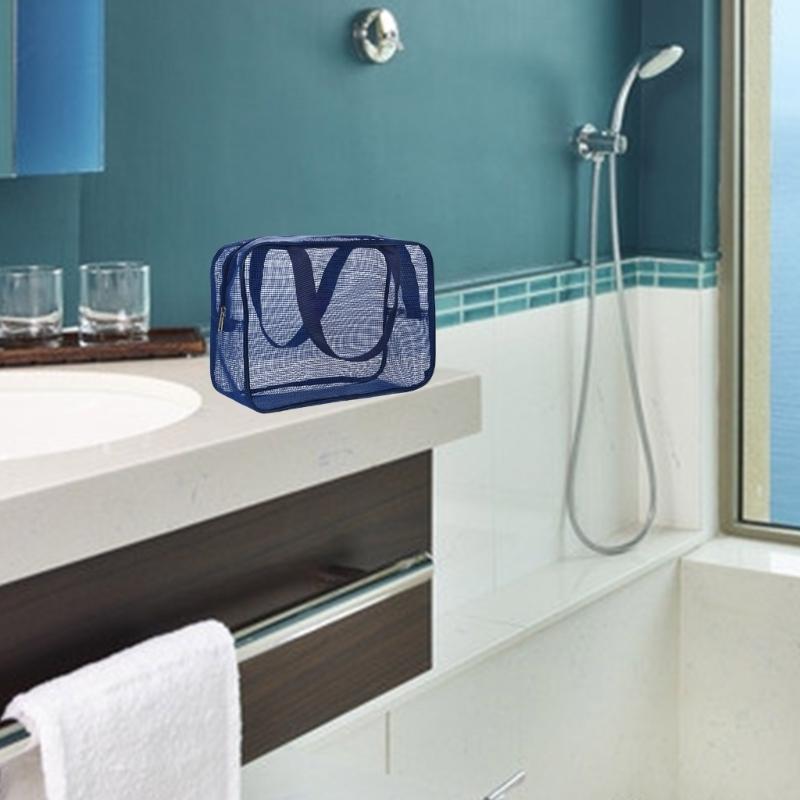 Organizatoare compacte din plasă pentru geantă de toaletă, pentru cămine universitare, camping și accesorii pentru baie, geantă de duș cu plasă agățată