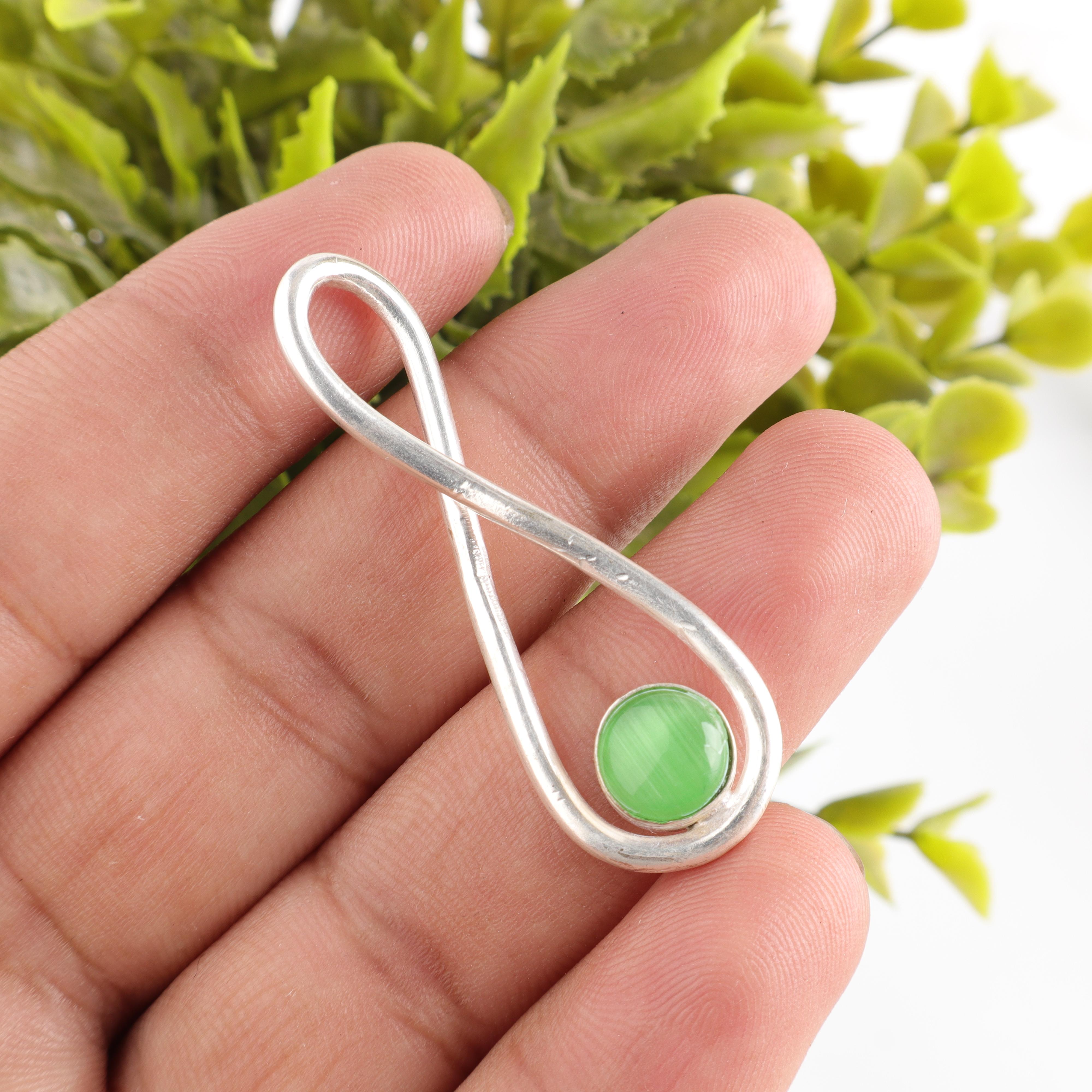 

Green Cat s Eye Gemstone Jewelry, Handmade Pendant, 925 Solid Sterling Silver Jewelry For Wedding Gift 1.66 Inches зелёный