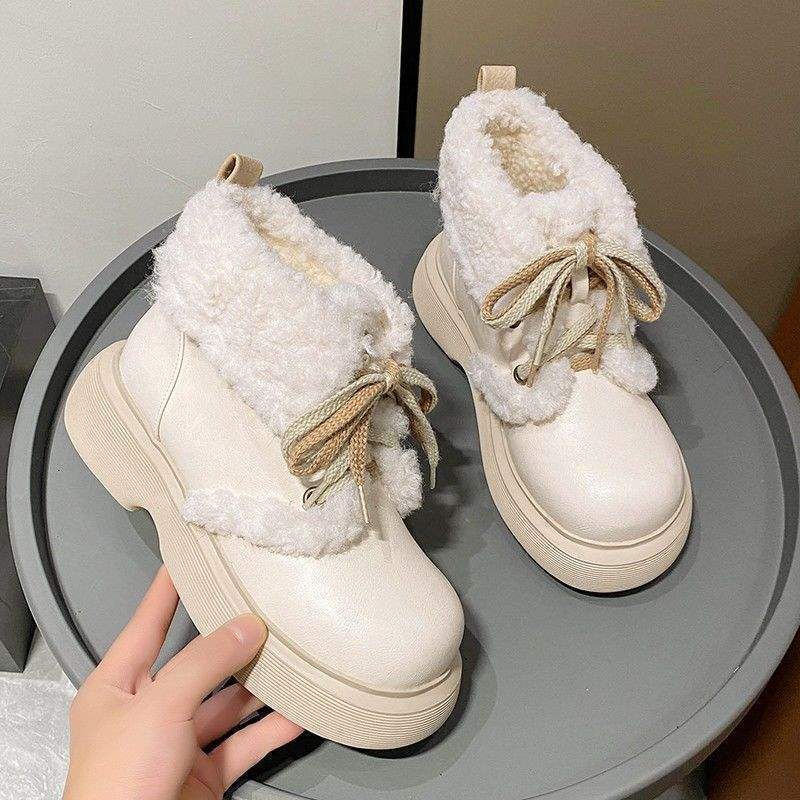 Snow Boots Women's 2025 Autumn and Winter Retro Velvet Short Boots Casual Warm Platform Cotton Shoes Bow Cold Shoes Children