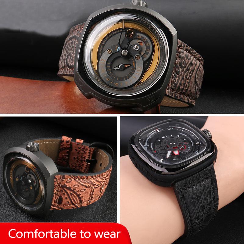 For Bracelet For Seven Friday Watch Strap Men's Square Mechanical M2/02 M3 T2 S1 Vintage High Quality Pattern Leather Watchband 28MM