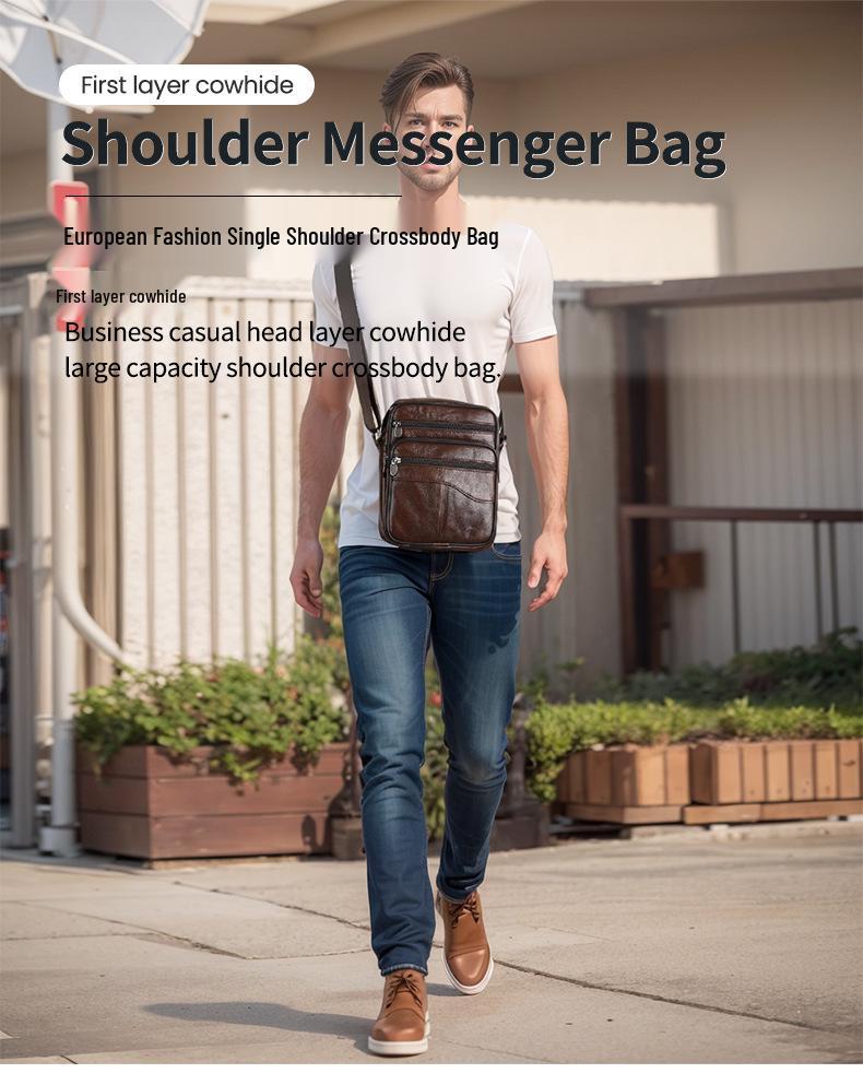 Men's Genuine Leather Crossbody Shoulder Bag - Korean Style Business Casual