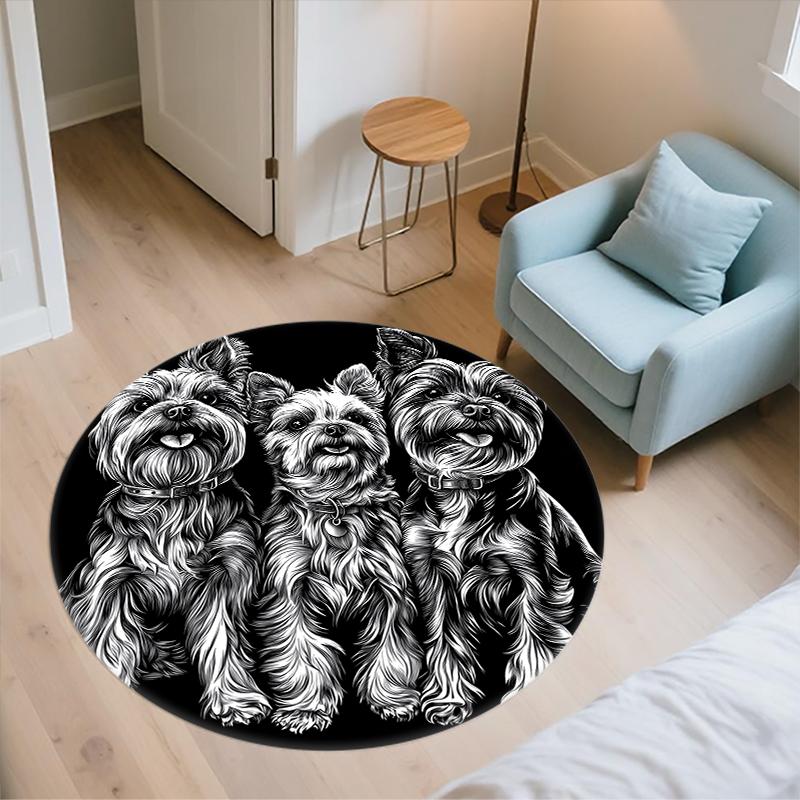 Black Yorkshire Terrier pattern round rug,Carpet Rug for Living Room Bedroom Sofa Playroom Decor,Non-slip Floor Mat,Holiday Gifts and Birthday Gifts