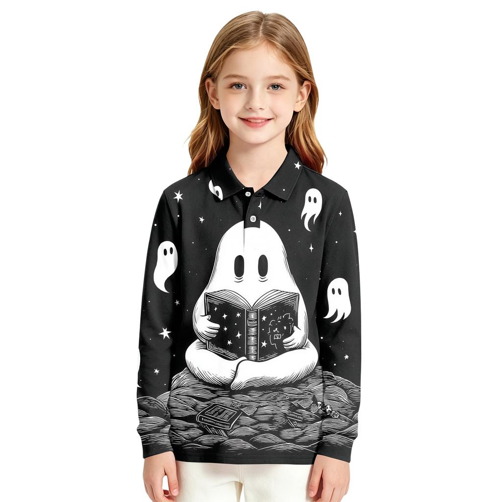 Girls' school uniform top - Halloween printed long-sleeved casual formal dress shirt