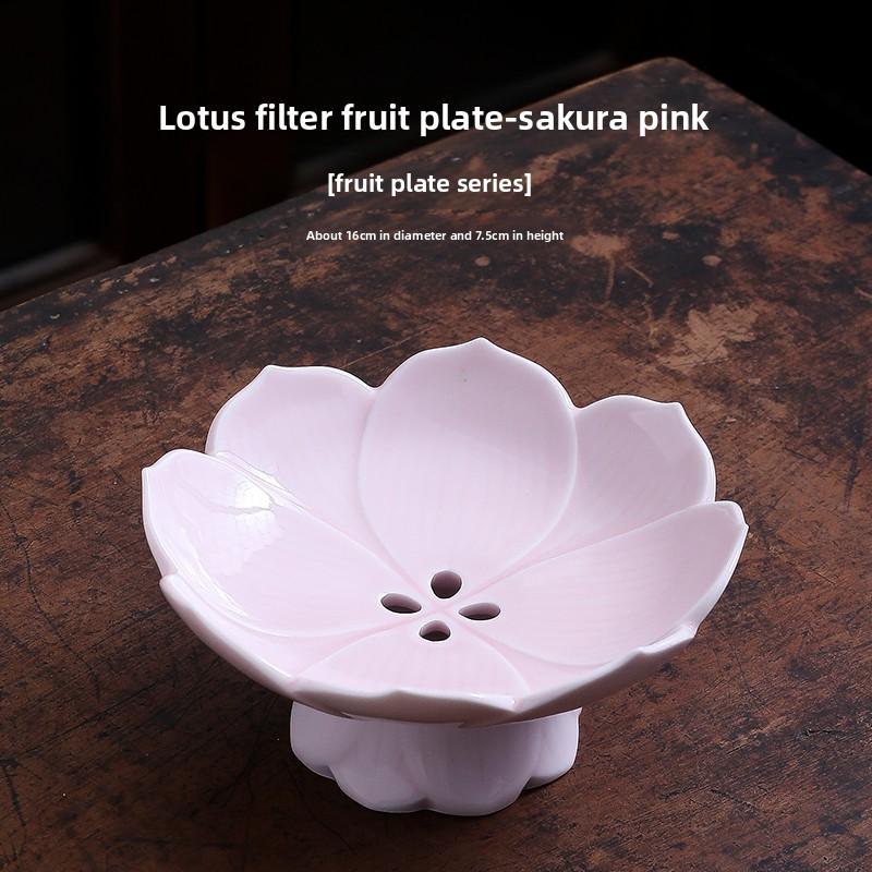 

Ceramic High-foot Fruit Plate Tea and Snack Tray Snack Display Plate Coffee Table Living Room Household Draining Bergamot Tray рожевий