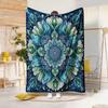 1 Stück böhmische Mandala-Musterdecke mit einem blau-grünen Farbverlauf, symmetrisches Design, perfekt zur Dekoration von Schlafzimmern und Sofas. Dieses weiche und bequeme