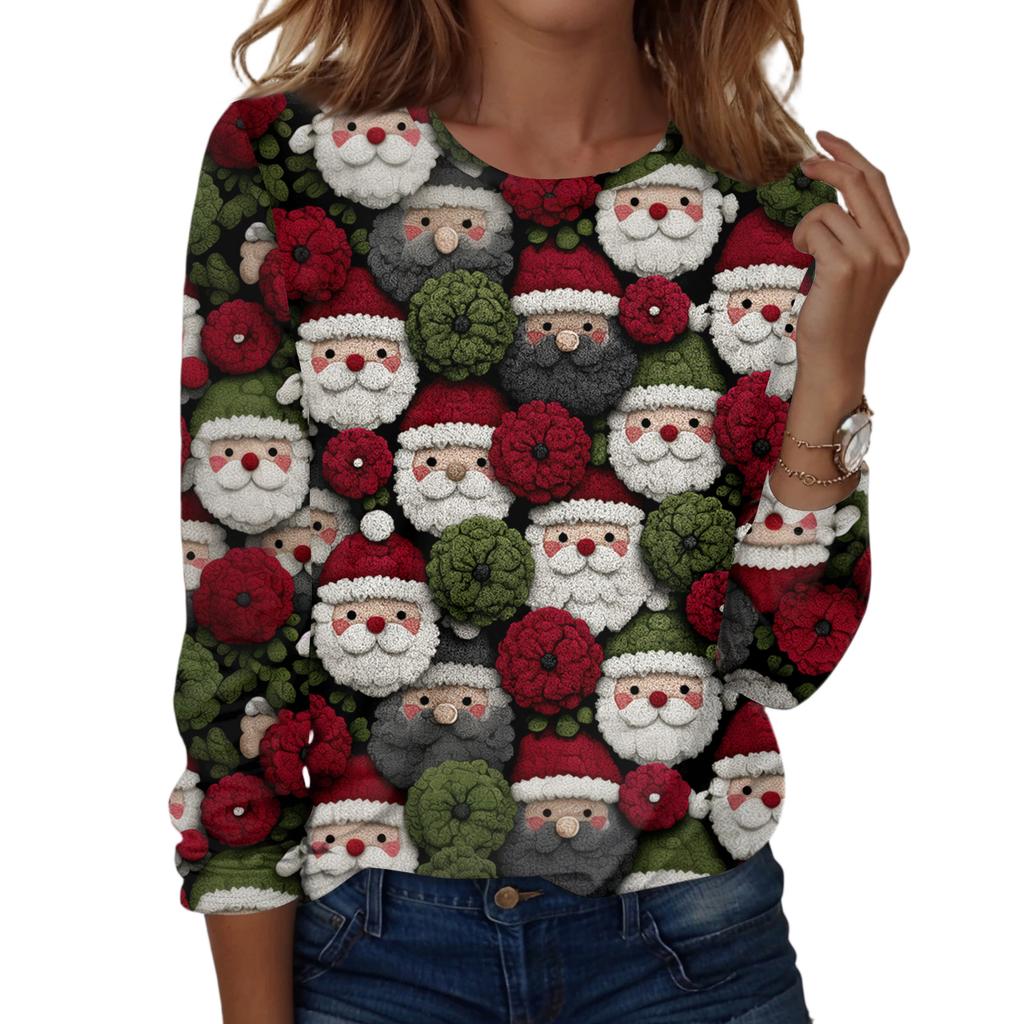 Women's Fashion Casual H Printed V-Neck Long Sleeve Decorative Button T-Shirt Tops