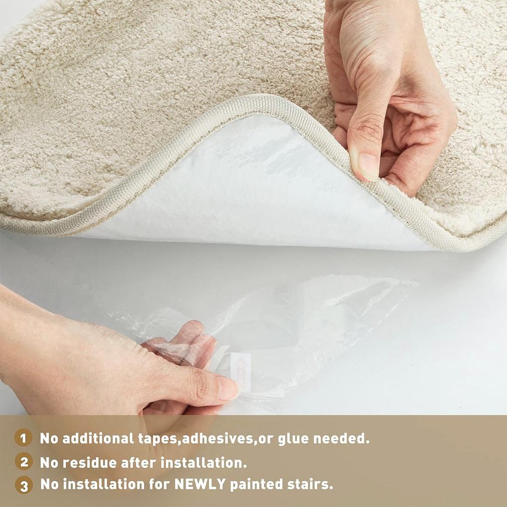 Bullnose Non-Slip Stair Treads -Ultra Plush- Washable Self-Adhesive Carpet Mats, Safety for Elderly & Pets, Peel & Stick Decor
