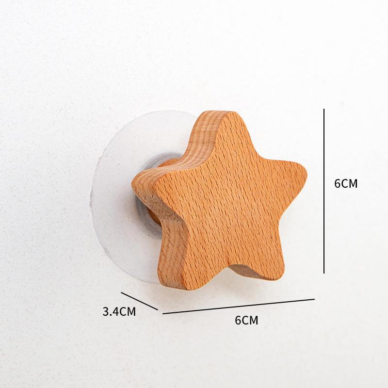 Nordic Solid Wood Star & Moon Wall Hook Set - Punch-Free Design for Coats & Hats