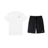 Li-Ning Plain Round Neck Pullover Short Sleeve T-Shirt Logo Simple Lightweight Comfortable Breathable Shorts Casual Sports Suit YTST081-2+AKSV843-1