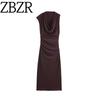 Counter Same Zbzr Autumn New Women Clothes Western Style Slim Fit Long Dress Pleat Midi Dress 2180240